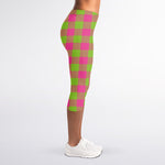 Pink And Green Buffalo Plaid Print Women's Capri Leggings