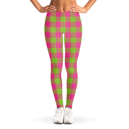 Pink And Green Buffalo Plaid Print Women's Leggings