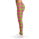 Pink And Green Buffalo Plaid Print Women's Leggings