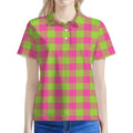 Pink And Green Buffalo Plaid Print Women's Polo Shirt