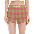 Pink And Green Buffalo Plaid Print Women's Split Running Shorts