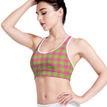 Pink And Green Buffalo Plaid Print Women's Sports Bra