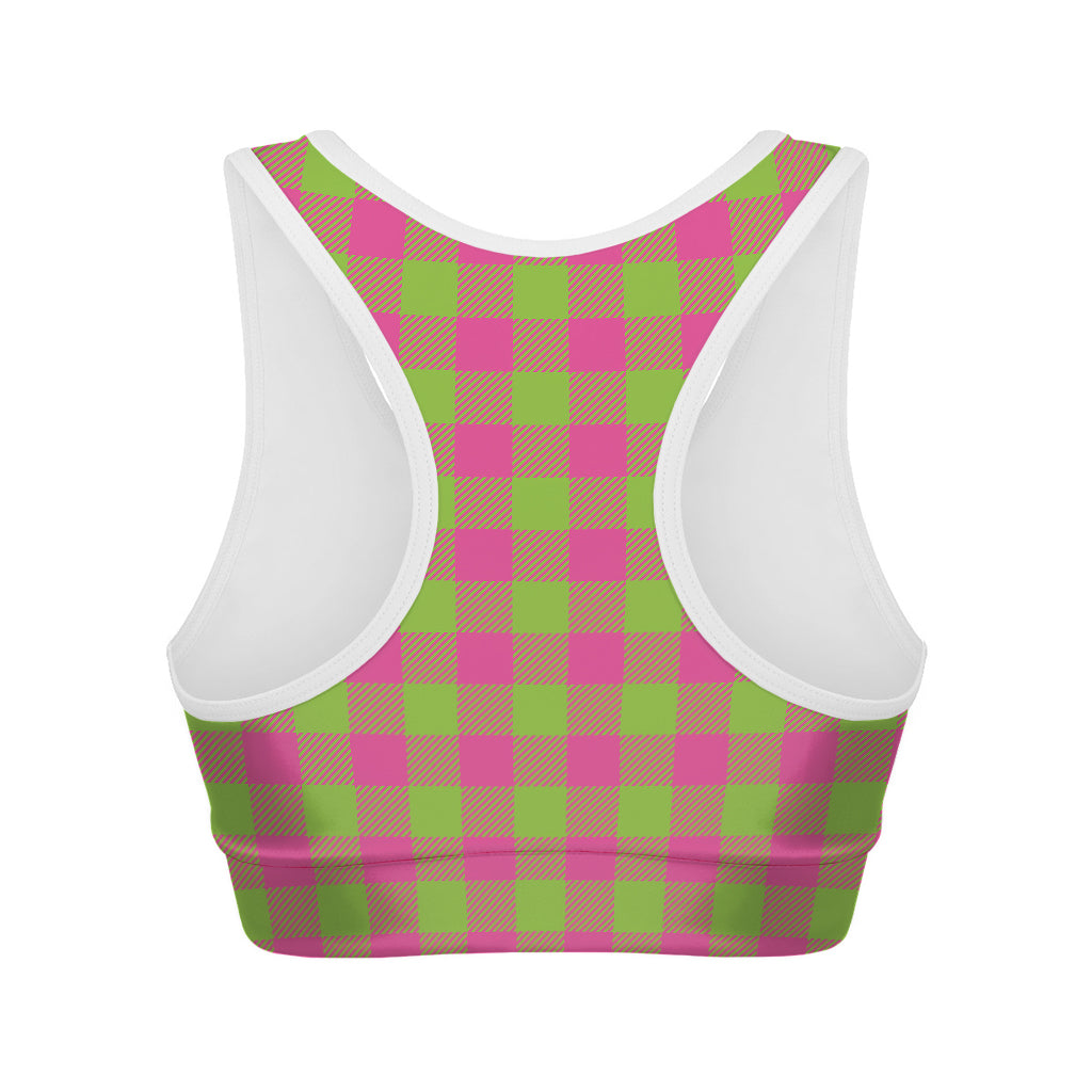 Pink And Green Buffalo Plaid Print Women's Sports Bra