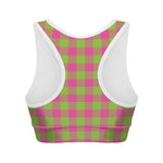 Pink And Green Buffalo Plaid Print Women's Sports Bra