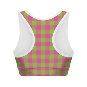 Pink And Green Buffalo Plaid Print Women's Sports Bra