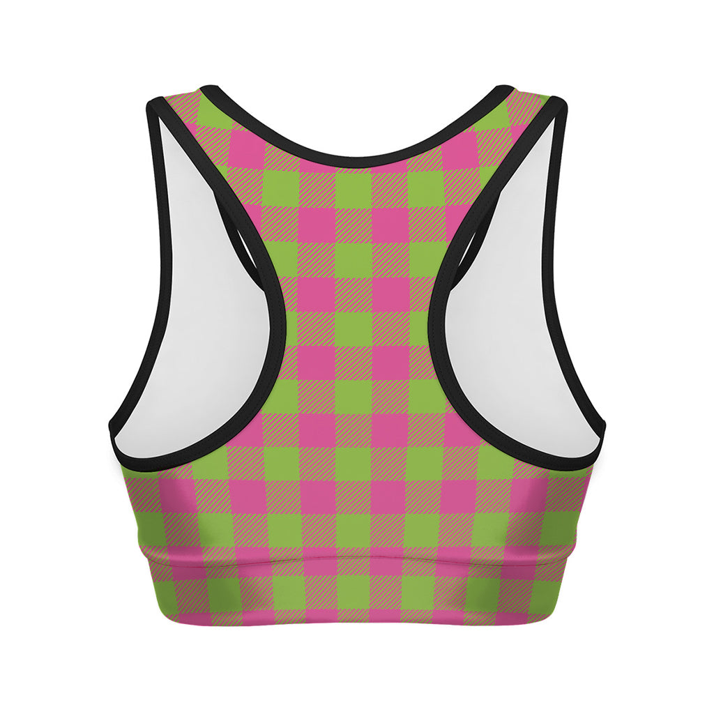 Pink And Green Buffalo Plaid Print Women's Sports Bra