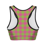 Pink And Green Buffalo Plaid Print Women's Sports Bra