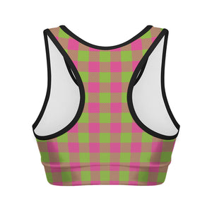 Pink And Green Buffalo Plaid Print Women's Sports Bra