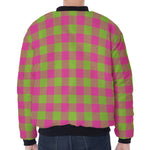 Pink And Green Buffalo Plaid Print Zip Sleeve Bomber Jacket