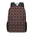 Pink And Green Houndstooth Pattern Print 17 Inch Backpack