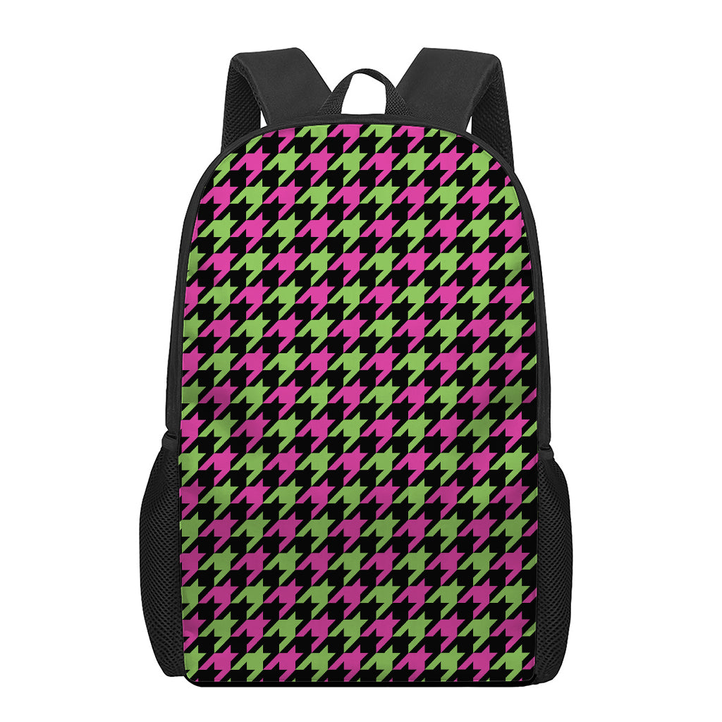 Pink And Green Houndstooth Pattern Print 17 Inch Backpack