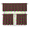 Pink And Green Houndstooth Pattern Print 3 Piece Kitchen Curtains