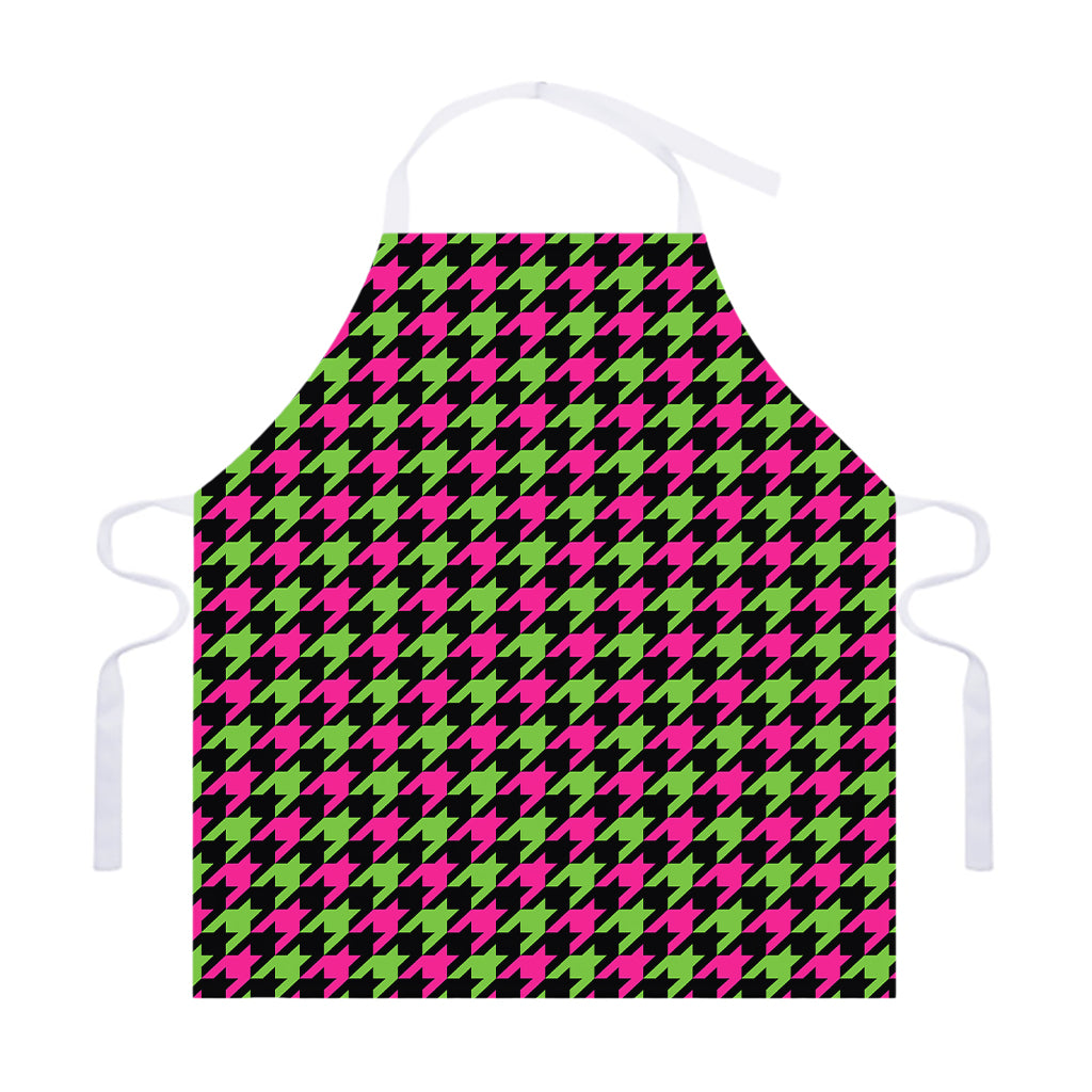 Pink And Green Houndstooth Pattern Print Adjustable Apron