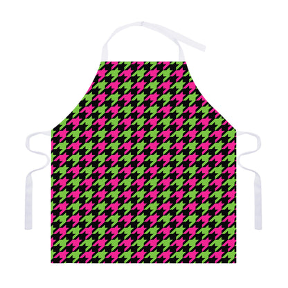 Pink And Green Houndstooth Pattern Print Adjustable Apron