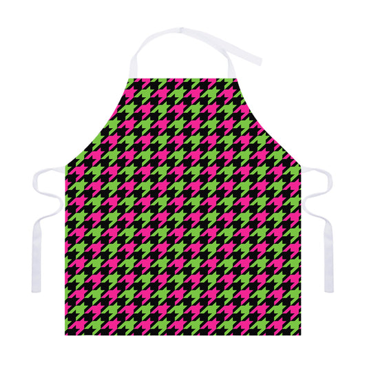 Pink And Green Houndstooth Pattern Print Adjustable Apron