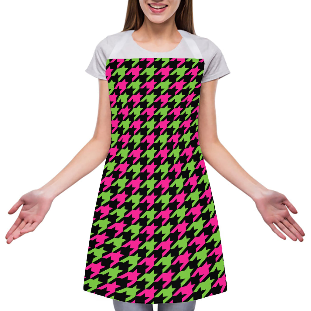 Pink And Green Houndstooth Pattern Print Adjustable Apron