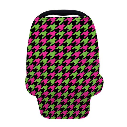 Pink And Green Houndstooth Pattern Print Baby Seat Cover