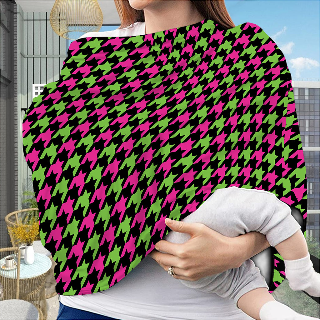 Pink And Green Houndstooth Pattern Print Baby Seat Cover