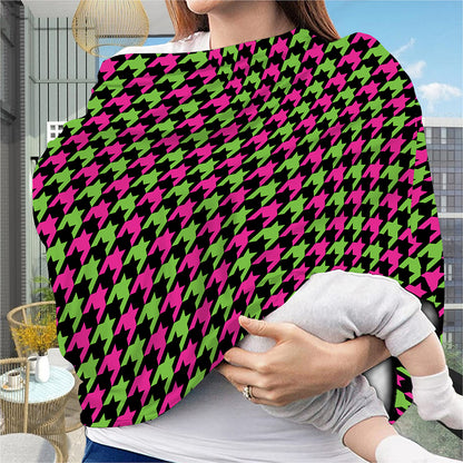 Pink And Green Houndstooth Pattern Print Baby Seat Cover