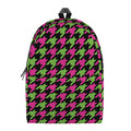 Pink And Green Houndstooth Pattern Print School Backpack