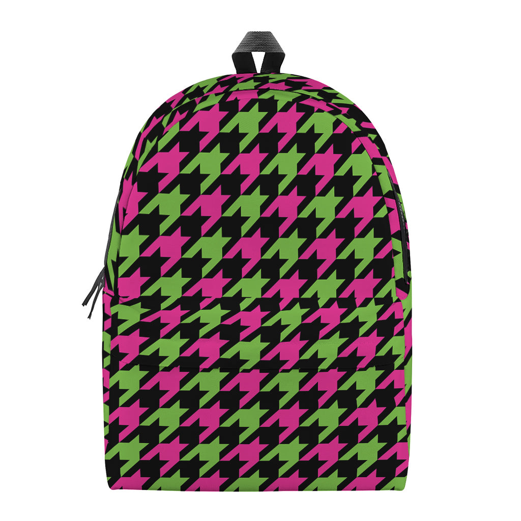 Pink And Green Houndstooth Pattern Print Backpack