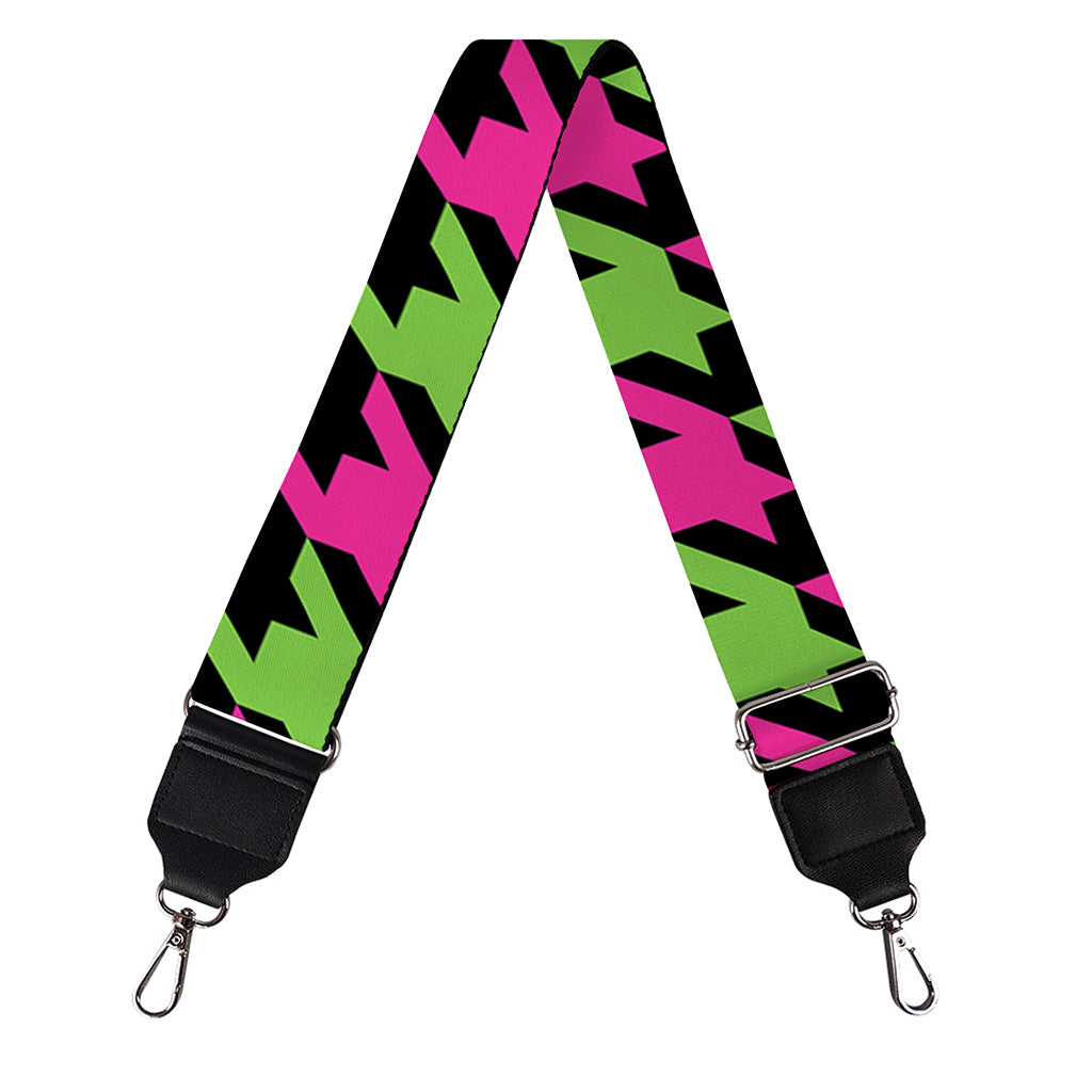 Pink And Green Houndstooth Pattern Print Bag Strap