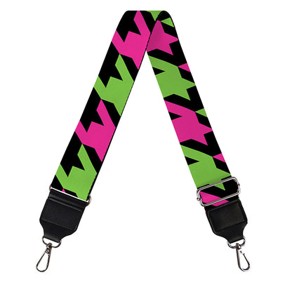 Pink And Green Houndstooth Pattern Print Bag Strap