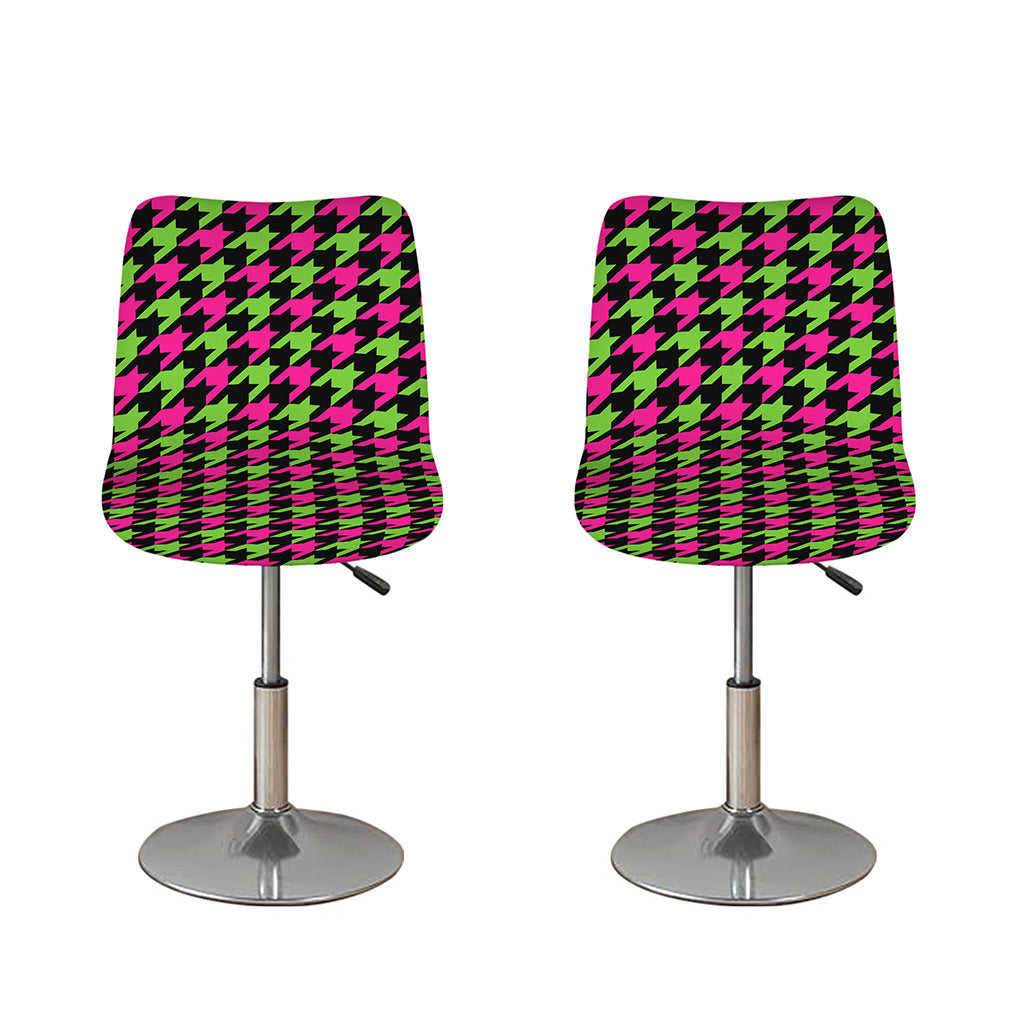 Pink And Green Houndstooth Pattern Print Bar Stool Covers