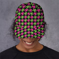 Pink And Green Houndstooth Pattern Print Baseball Cap