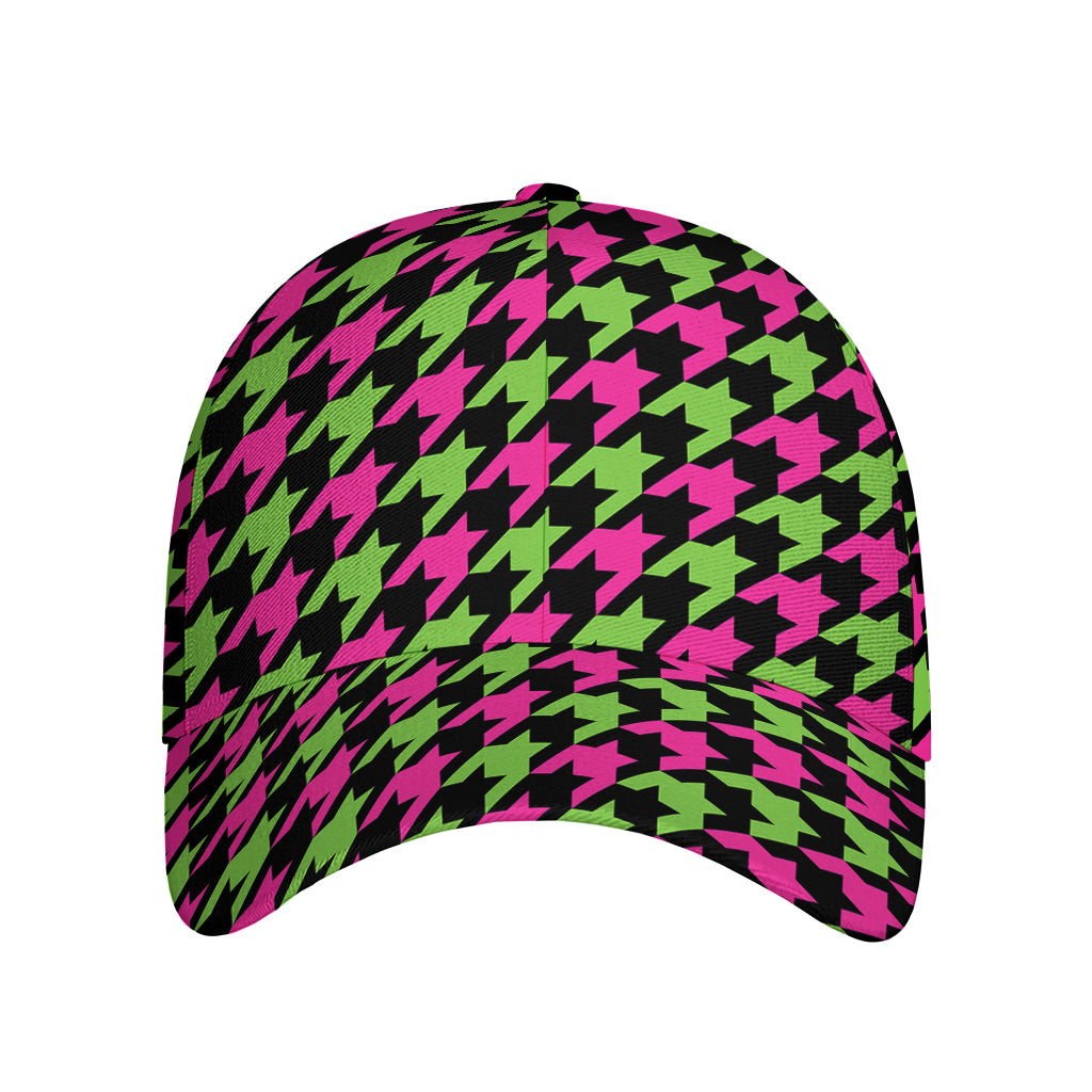 Pink And Green Houndstooth Pattern Print Baseball Cap