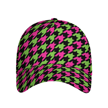 Pink And Green Houndstooth Pattern Print Baseball Cap