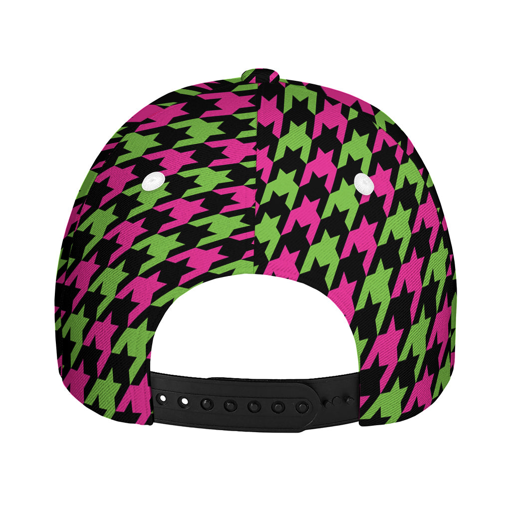 Pink And Green Houndstooth Pattern Print Baseball Cap