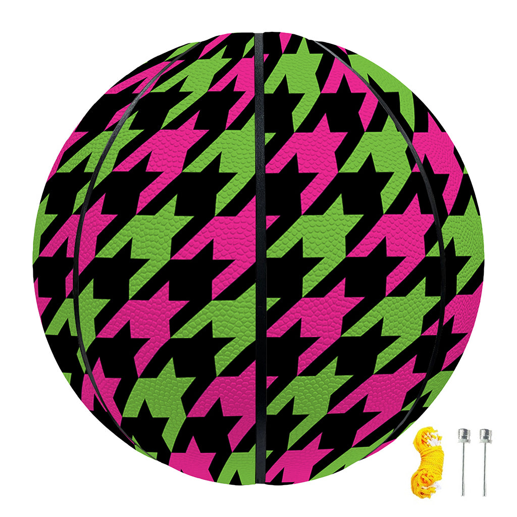 Pink And Green Houndstooth Pattern Print Basketball