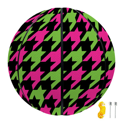Pink And Green Houndstooth Pattern Print Basketball