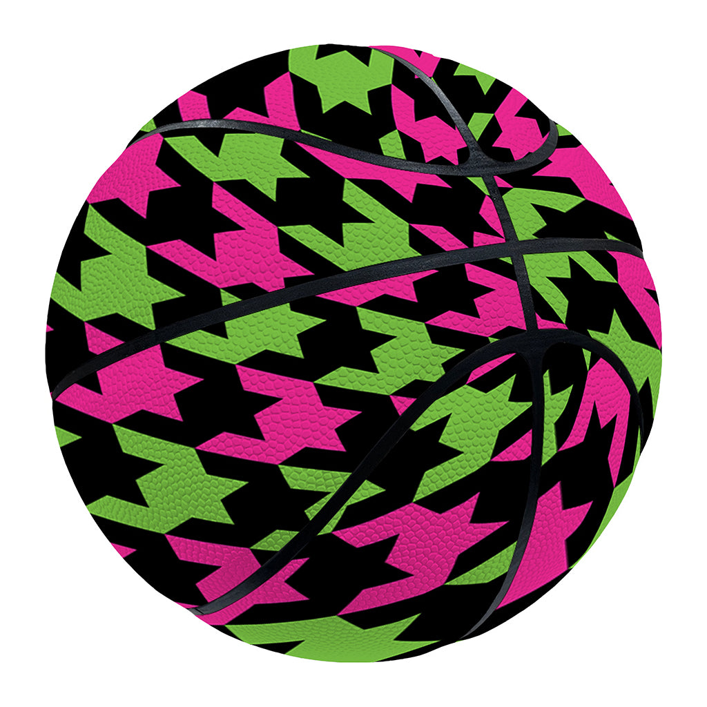 Pink And Green Houndstooth Pattern Print Basketball