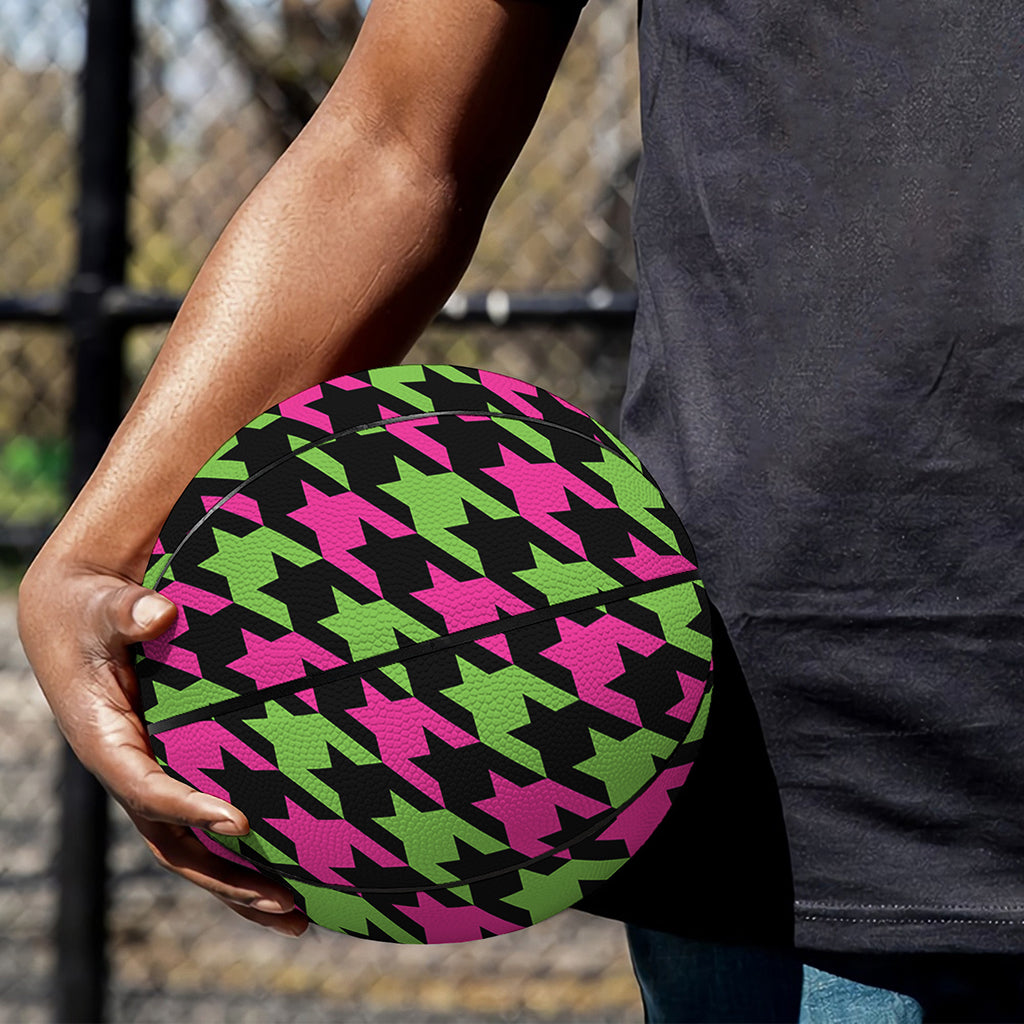 Pink And Green Houndstooth Pattern Print Basketball