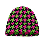 Pink And Green Houndstooth Pattern Print Beanie
