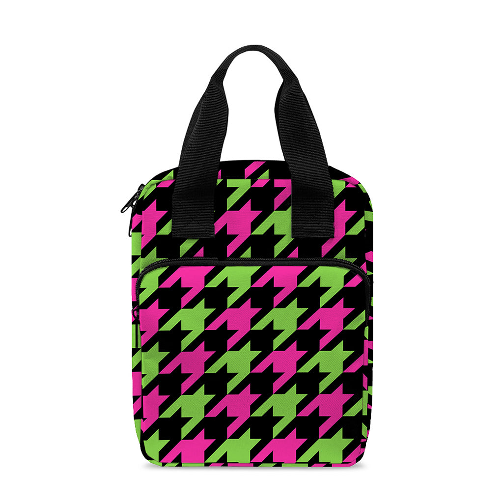 Pink And Green Houndstooth Pattern Print Bible Tote Bag