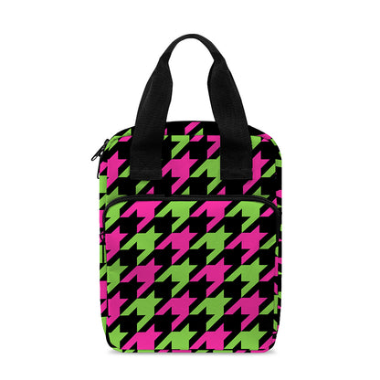 Pink And Green Houndstooth Pattern Print Bible Tote Bag