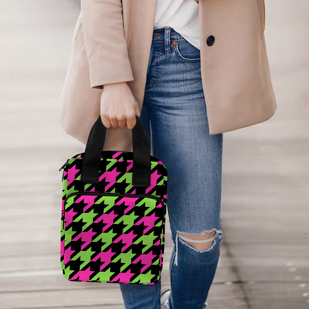 Pink And Green Houndstooth Pattern Print Bible Tote Bag