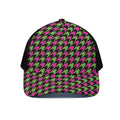 Pink And Green Houndstooth Pattern Print Black Mesh Trucker Hat