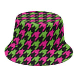 Pink And Green Houndstooth Pattern Print Bucket Hat