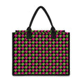 Pink And Green Houndstooth Pattern Print Canvas Tote Bag