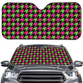 Pink And Green Houndstooth Pattern Print Car Windshield Sun Shade