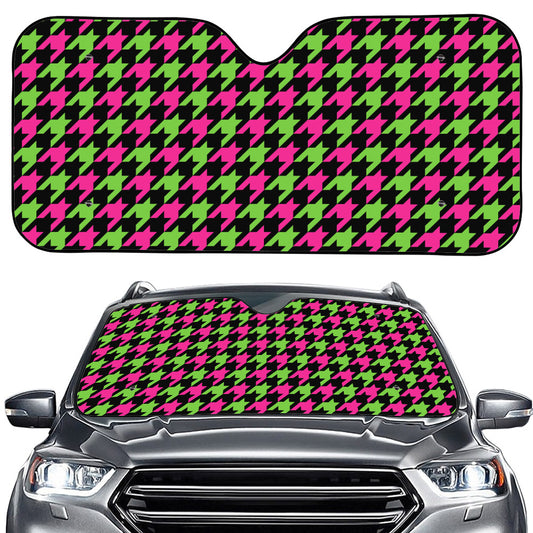 Pink And Green Houndstooth Pattern Print Car Windshield Sun Shade