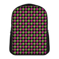 Pink And Green Houndstooth Pattern Print Casual Backpack