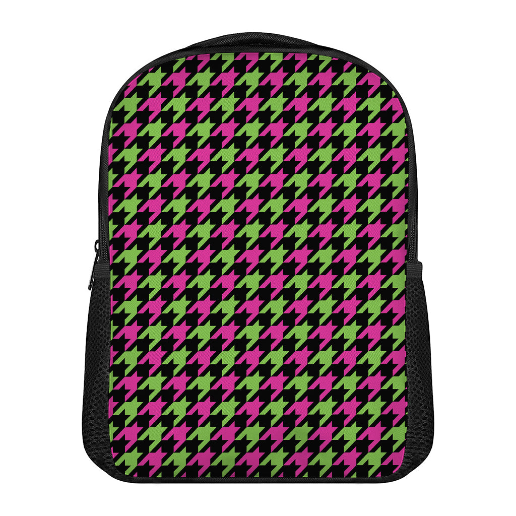 Pink And Green Houndstooth Pattern Print Casual Backpack