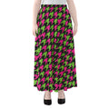 Pink And Green Houndstooth Pattern Print Chiffon Maxi Skirt