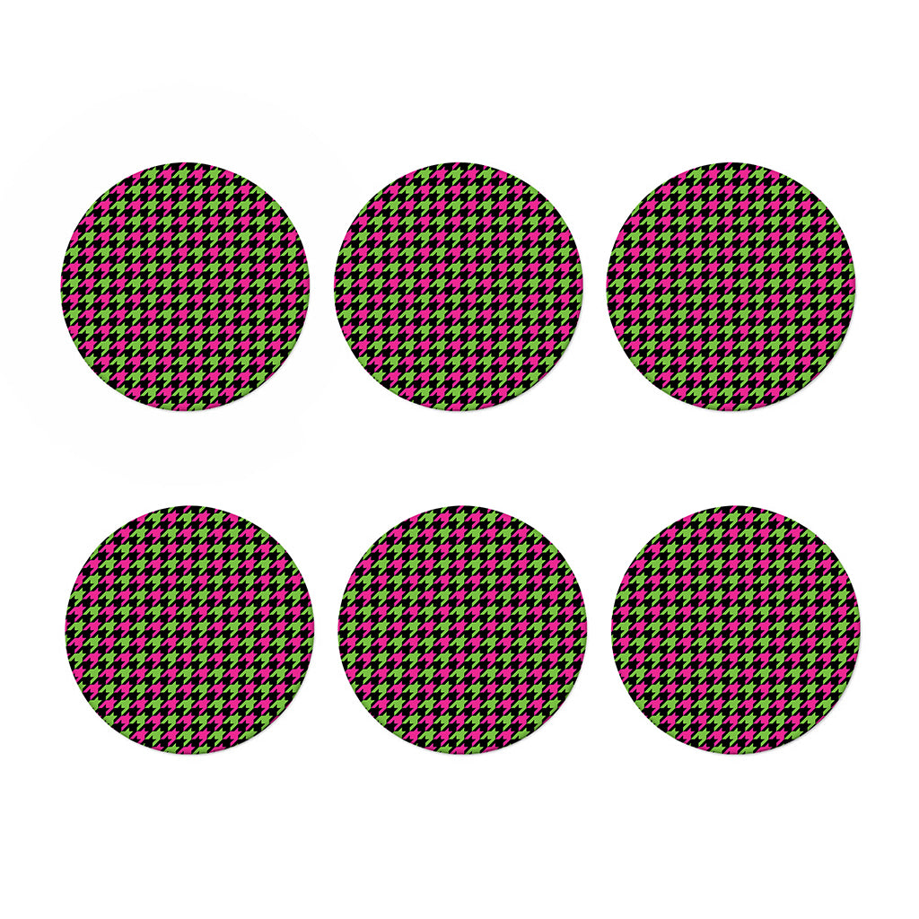 Pink And Green Houndstooth Pattern Print Coaster Set