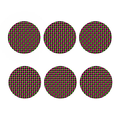 Pink And Green Houndstooth Pattern Print Coaster Set